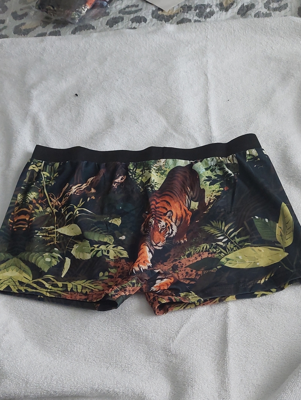 Men's Jungle Tiger Print Swim/Board Shorts - Black & Green
